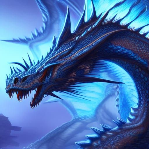 Illuminated Blue-Eyed Dragon in Dark Room