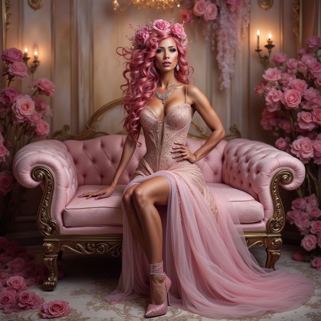 Rococo Female Bodybuilder in 4k Digital Photography