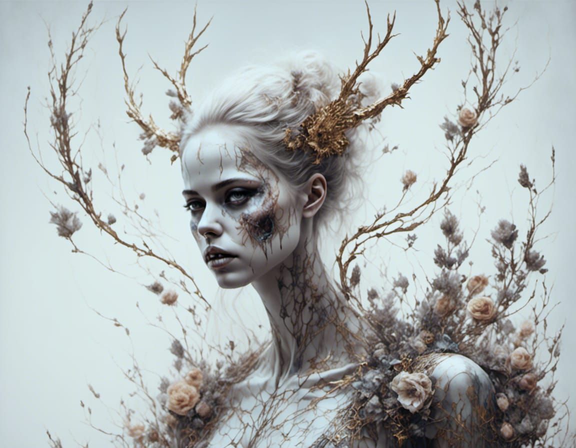 <lora:JLG636 A:1.0> <lora:Serendipitous:1.0> <lora:Flora Fauna Skulls:1.0> <lora:Dark Menagerie:1.0> Hyperreal digital r...