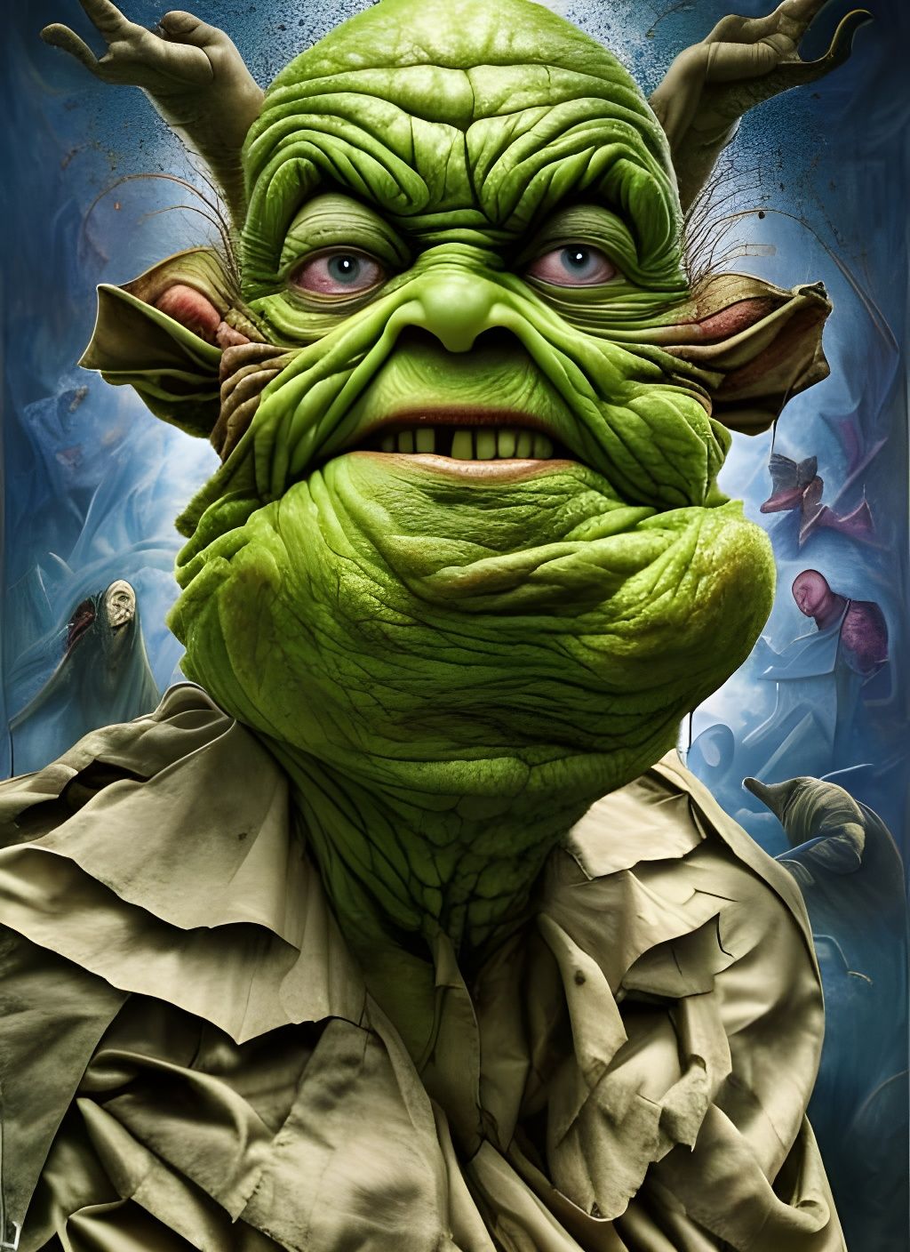 Grotesque Granny Yoda Hyperrealistic Collage