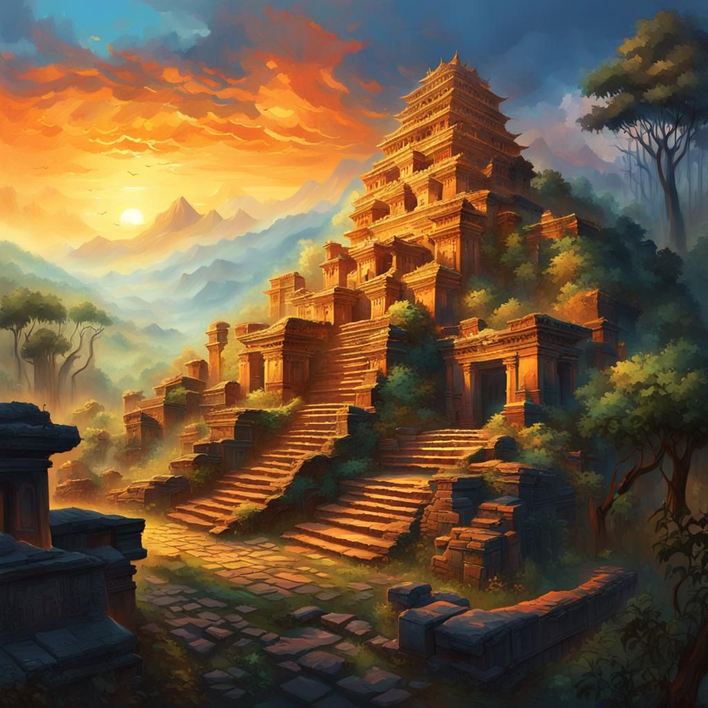 Kapilavastu Ancient City Ruins: Vibrant Oil Painting