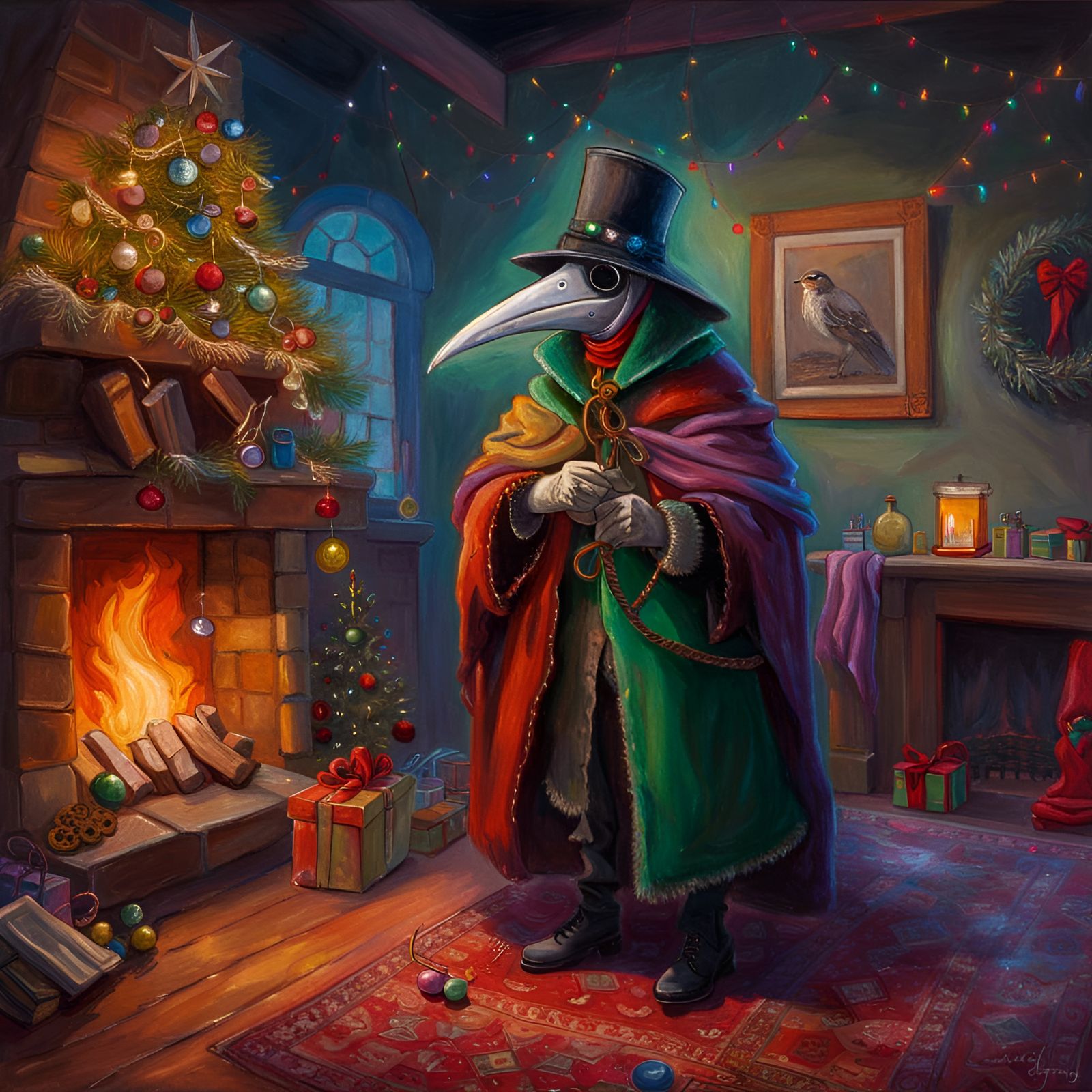 Festive Plague Doctor Celebrates Christmas
