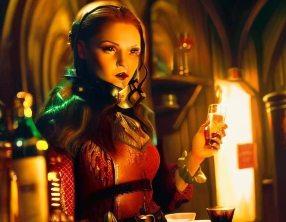 Elf Barmaid in Tavern: Cinematic Digital Art