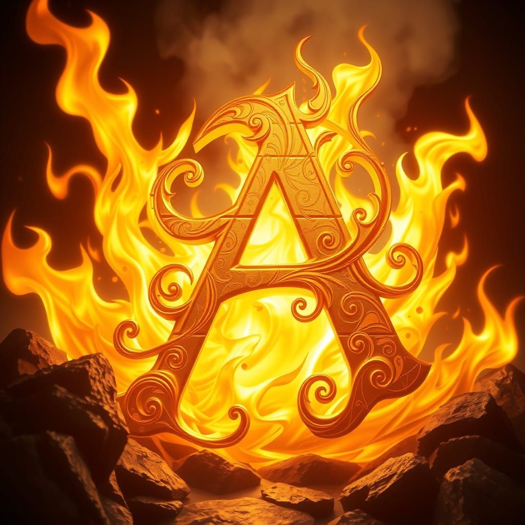 Golden Letter A Amidst Fierce, Dancing Flames
