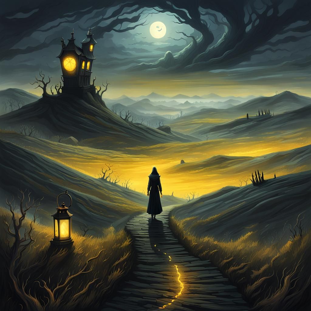 Eerie Post-Apocalyptic Landscape with Glowing Eyes