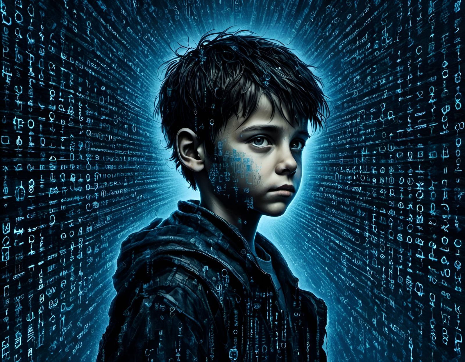 Cyberpunk Boy Portrait in Matrix Style