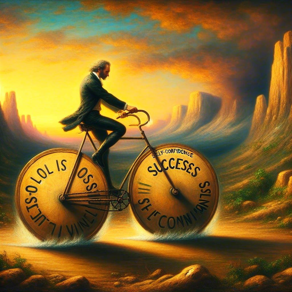 Life as Bicycle: Romanticism-style Oil Painting
