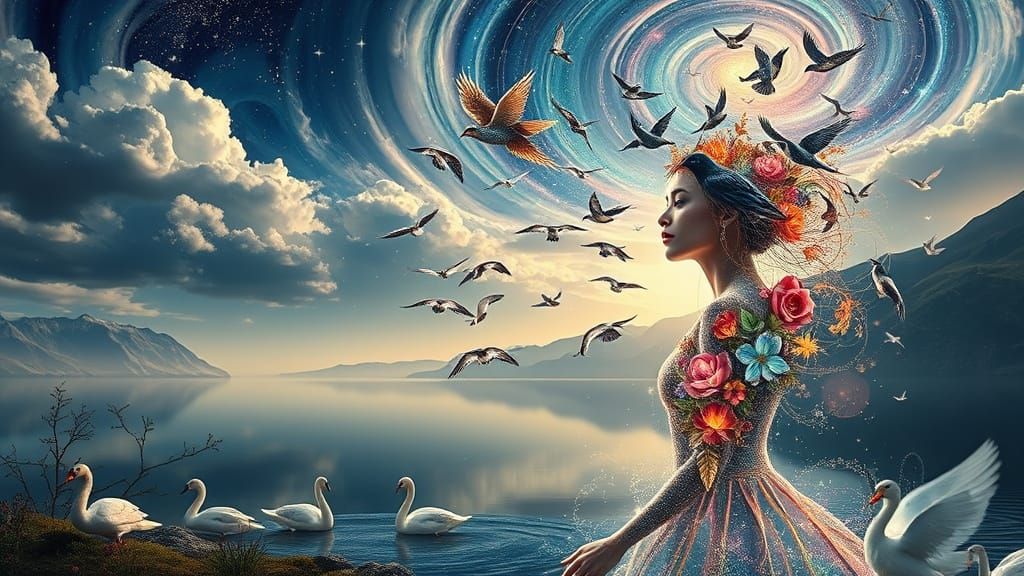 Majestic Mountains & Cosmic Clouds Over Reflecting Lake