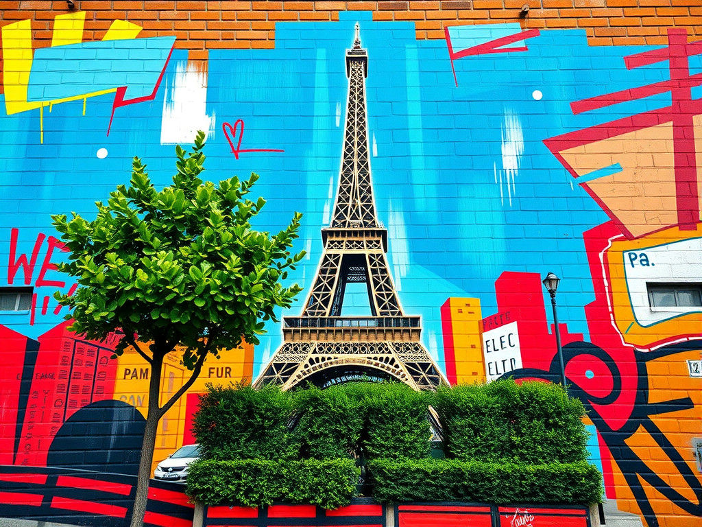 Eiffel Tower Street Art Mural in Abstract Style