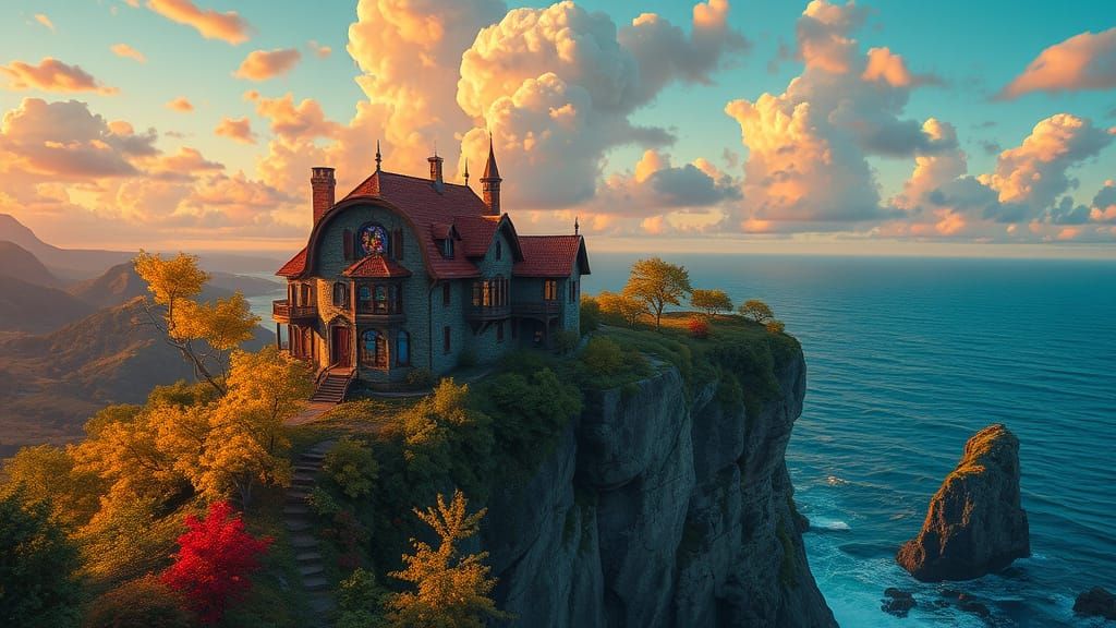 Whimsical Storybook House on Cliffside