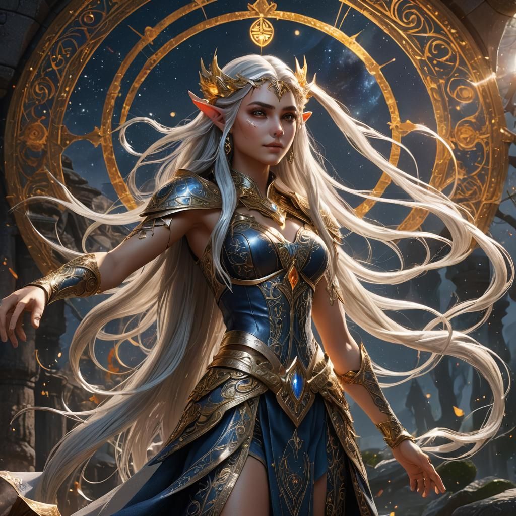 Fantastical Elf Dancing Between Sun and Moon