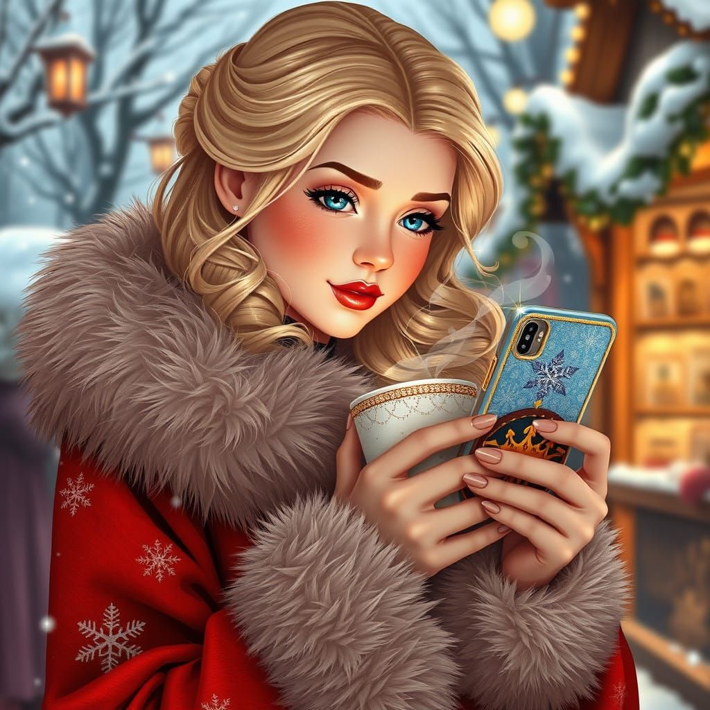 Enchanting Winter Queen in Elegant Coat and Cozy Outfit