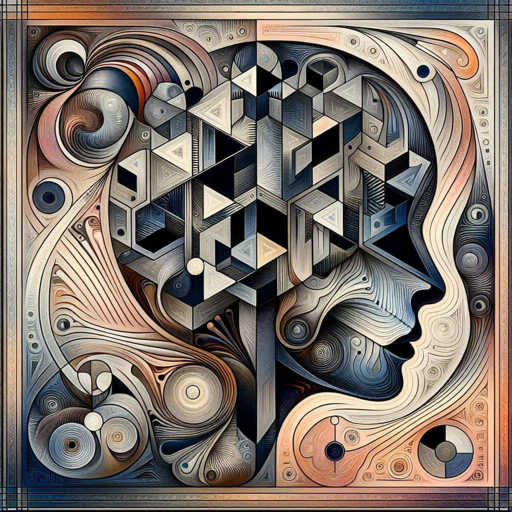 Avant-Garde Geometric Figure in Abstract Art Deco Style