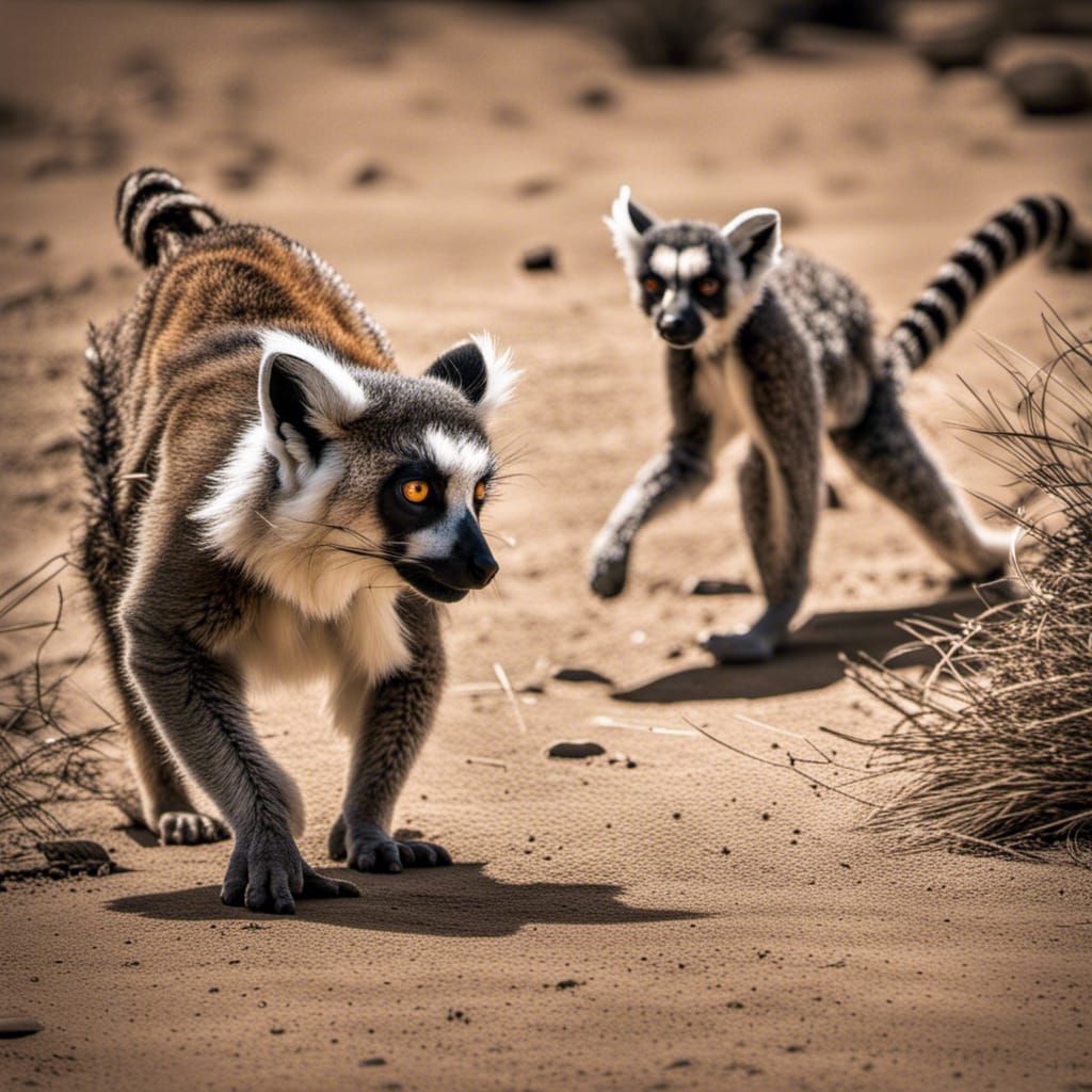 Lemur and Bobcat in Loony Tunes Style