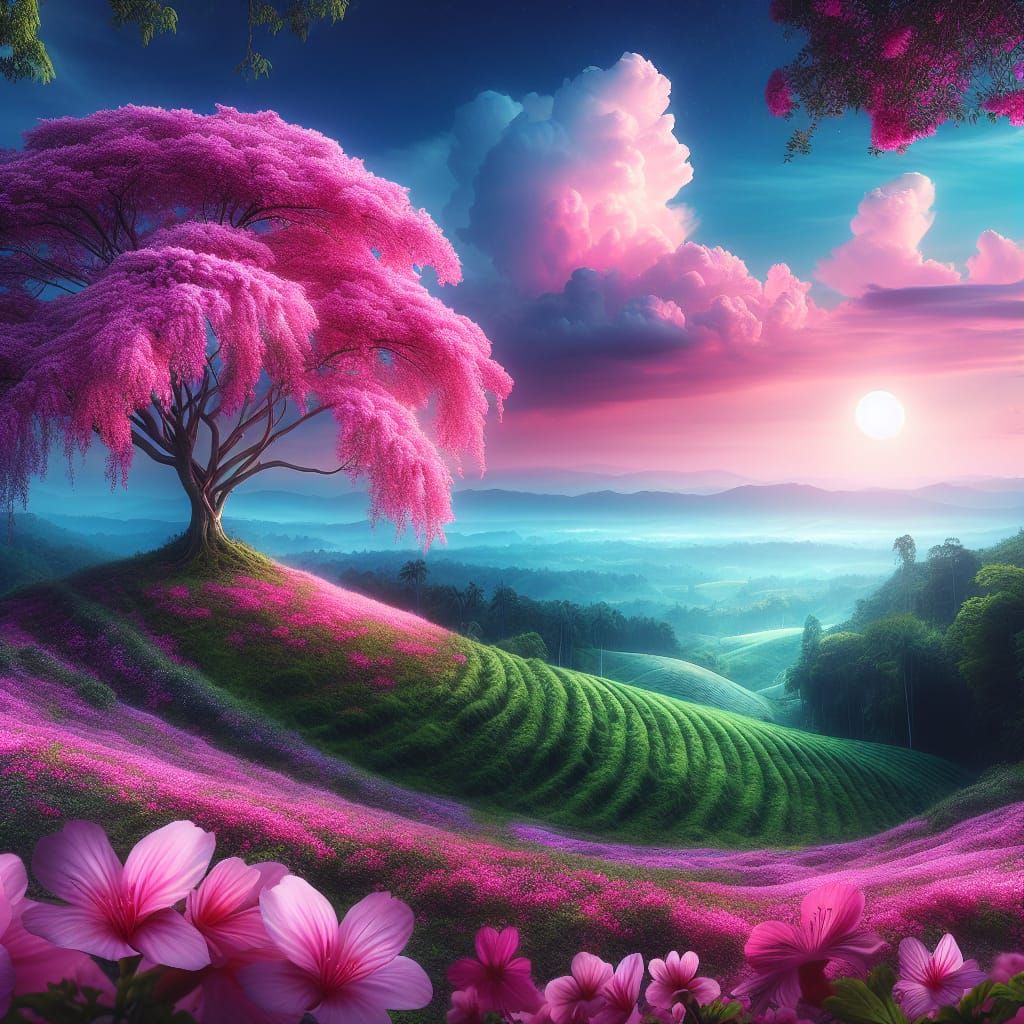 Enchanted Blossoms Under a Gradient Sky