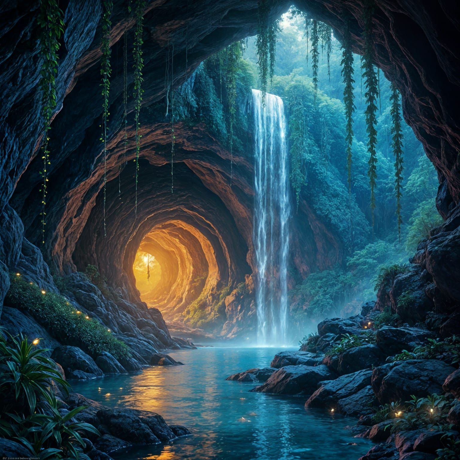 Mystical Forest Cave Entrance Digital Painting