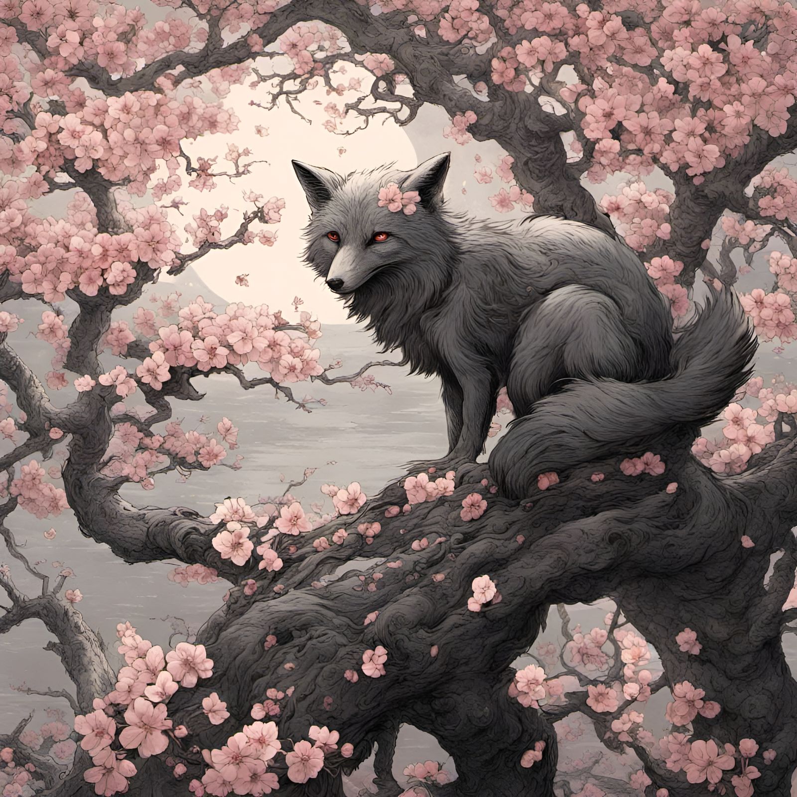 Fox in Cherry Blossoms, Doré Style