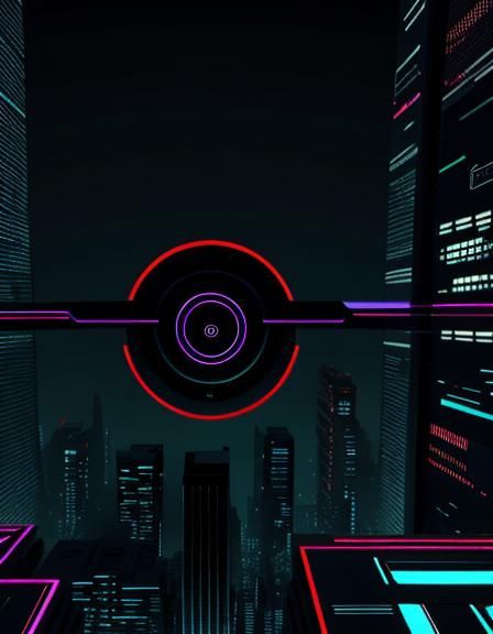 Cyberpunk Cityscape with Geometric Shapes