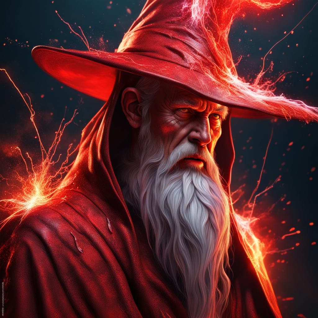 Hyperrealistic Evil Wizard with Red Sparks