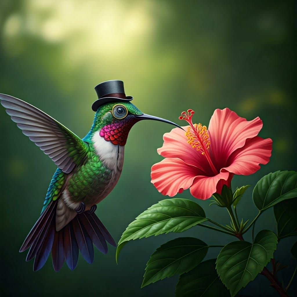 Vintage-Style Hummingbird in Tropical Garden