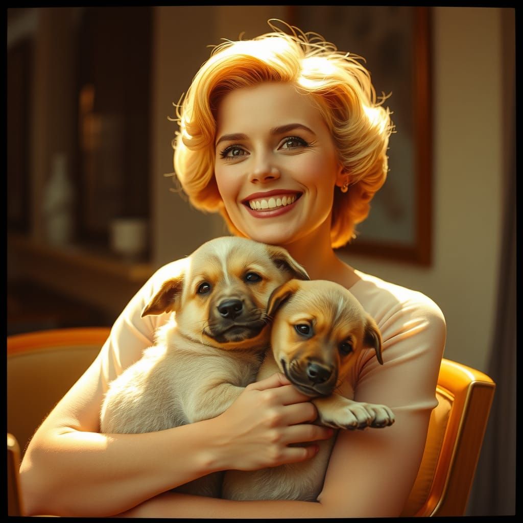 Radiant Grace Kelly with Puppy in Golden Light