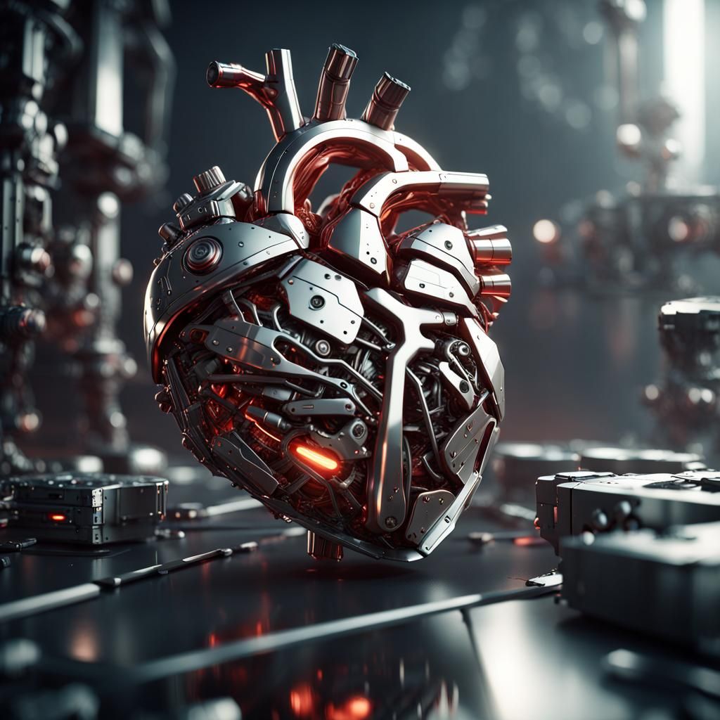 Futuristic Mechanical Human Heart in Sci-Fi Style