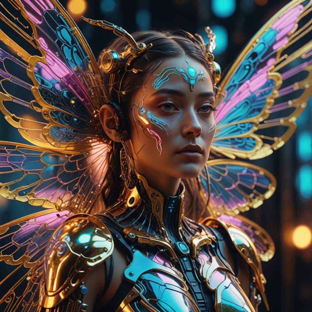 Cyborg Fairy in Surrealist Dreamscape: A Digital Masterpiece