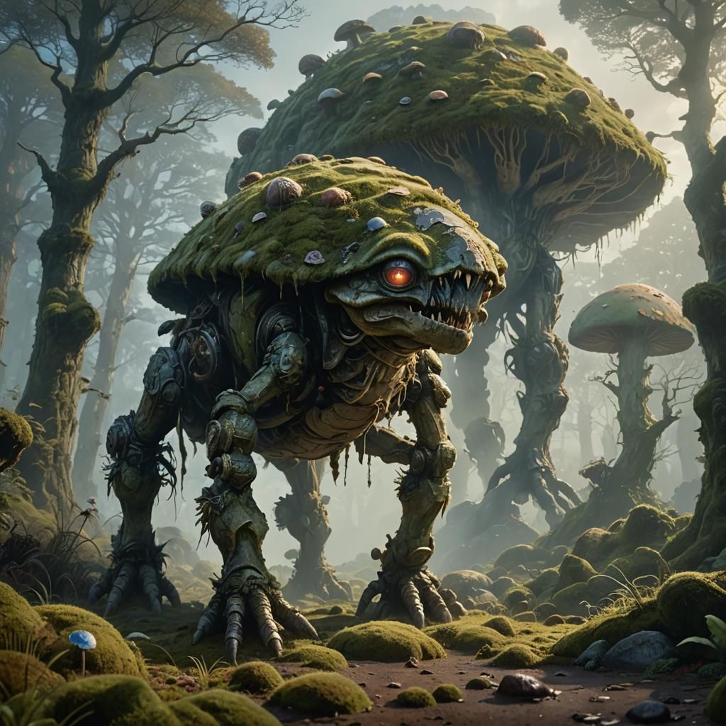 Misty Film Still: Giant Mushroom Creature in Ancient Land