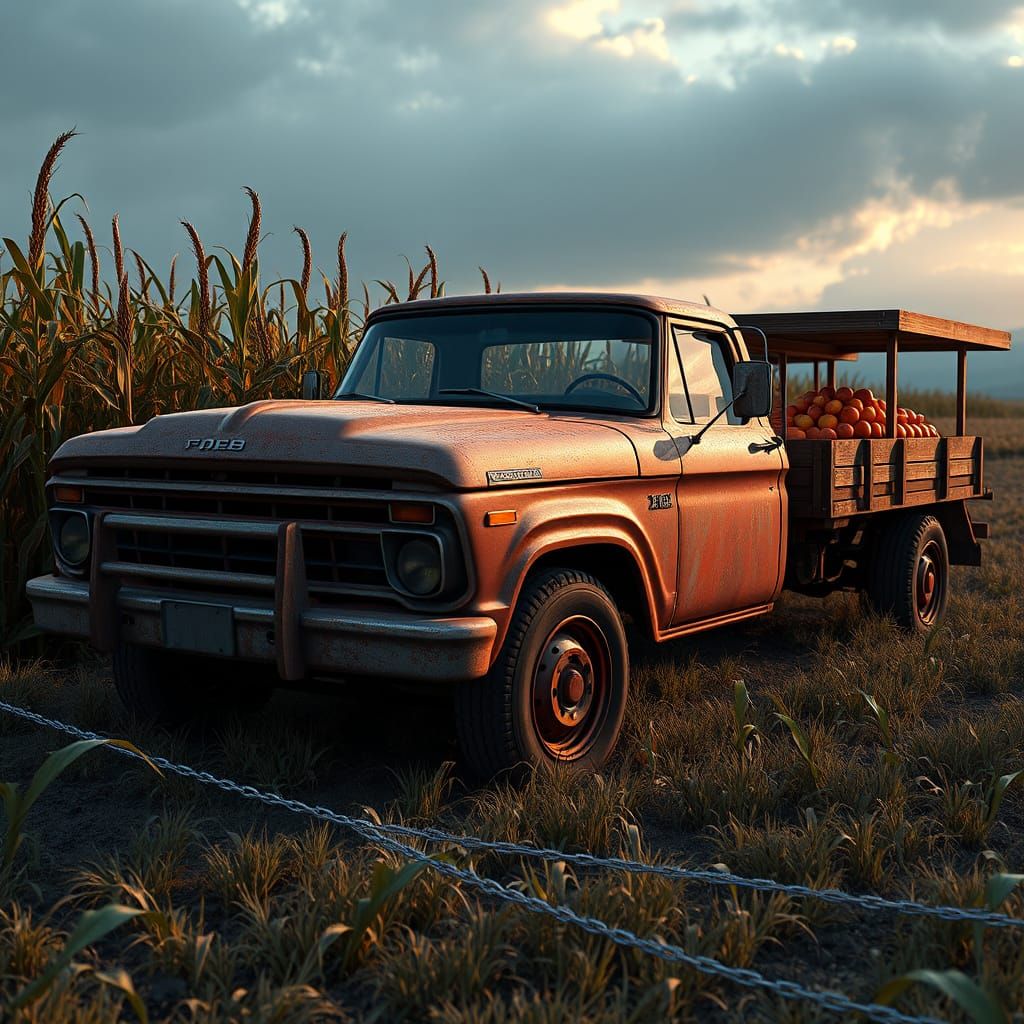 Futuristic Pickup Truck at Farm Stand in 8K