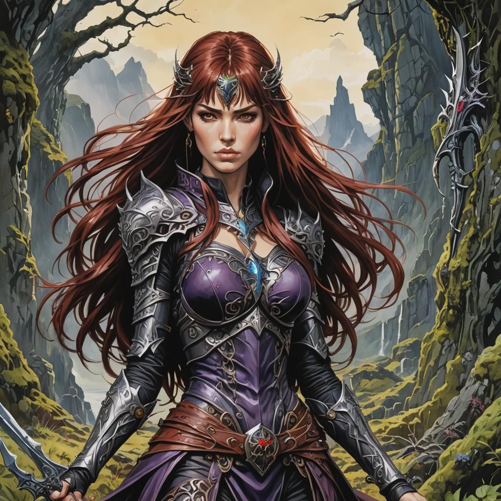 Scathach of Skye: Detailed Gouache Painting
