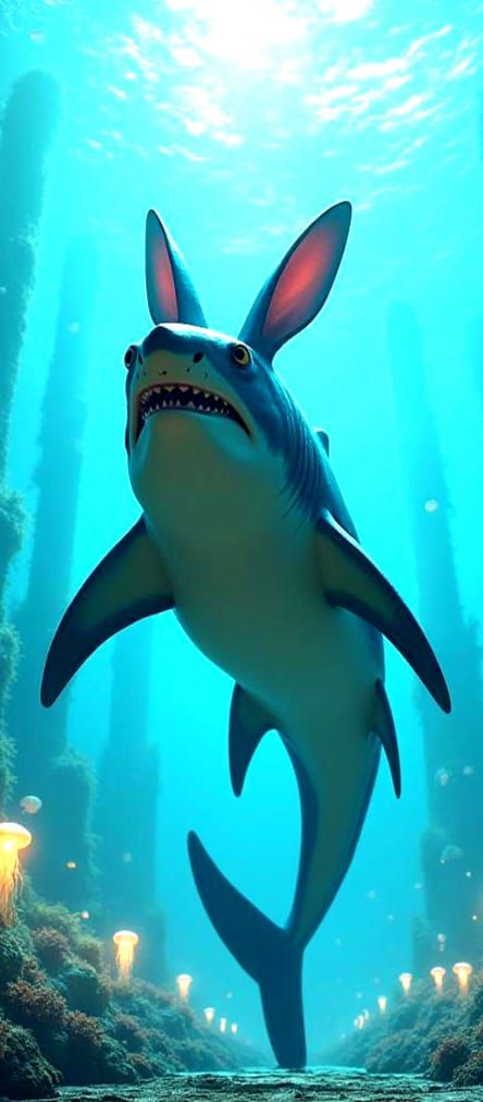 Fantastical Shark-Rabbit Hybrid in Detailed Matte Painting