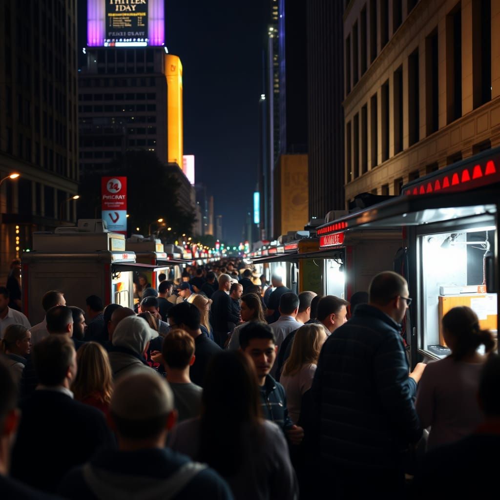 Nighttime Street Food Festival in Downtown City