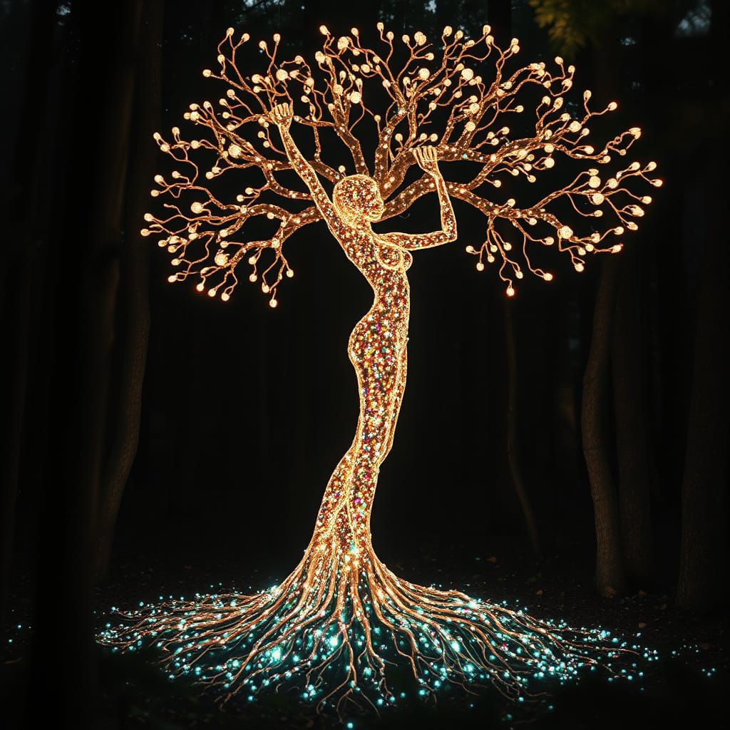 Ethereal Goddess Emerges from the Forest in Vibrant Bio Art