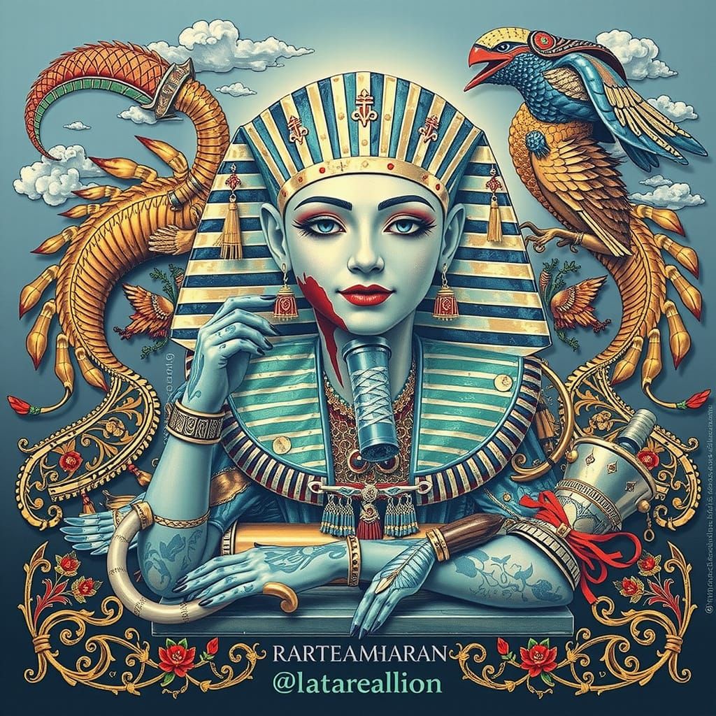 Photorealistic Portrait: Tutankhamun, Harlequin, Geisha in R...