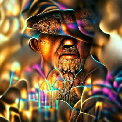 Psychedelic Portrait of Old Man in Mixed Media