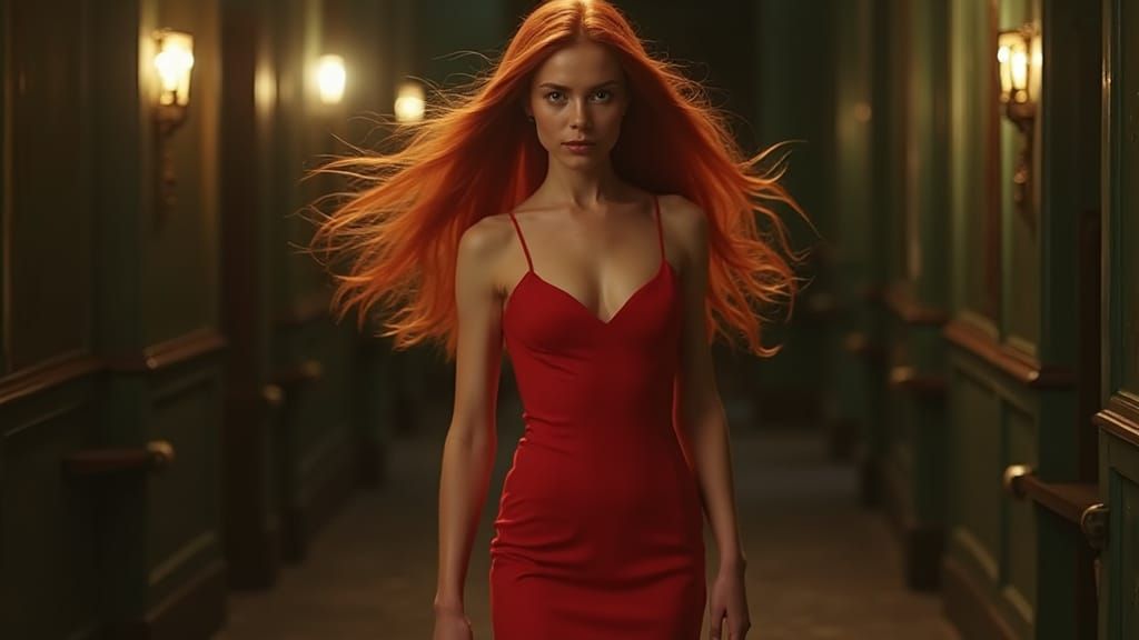 Ethereal Redhead in Warm-Toned Cinematic Style