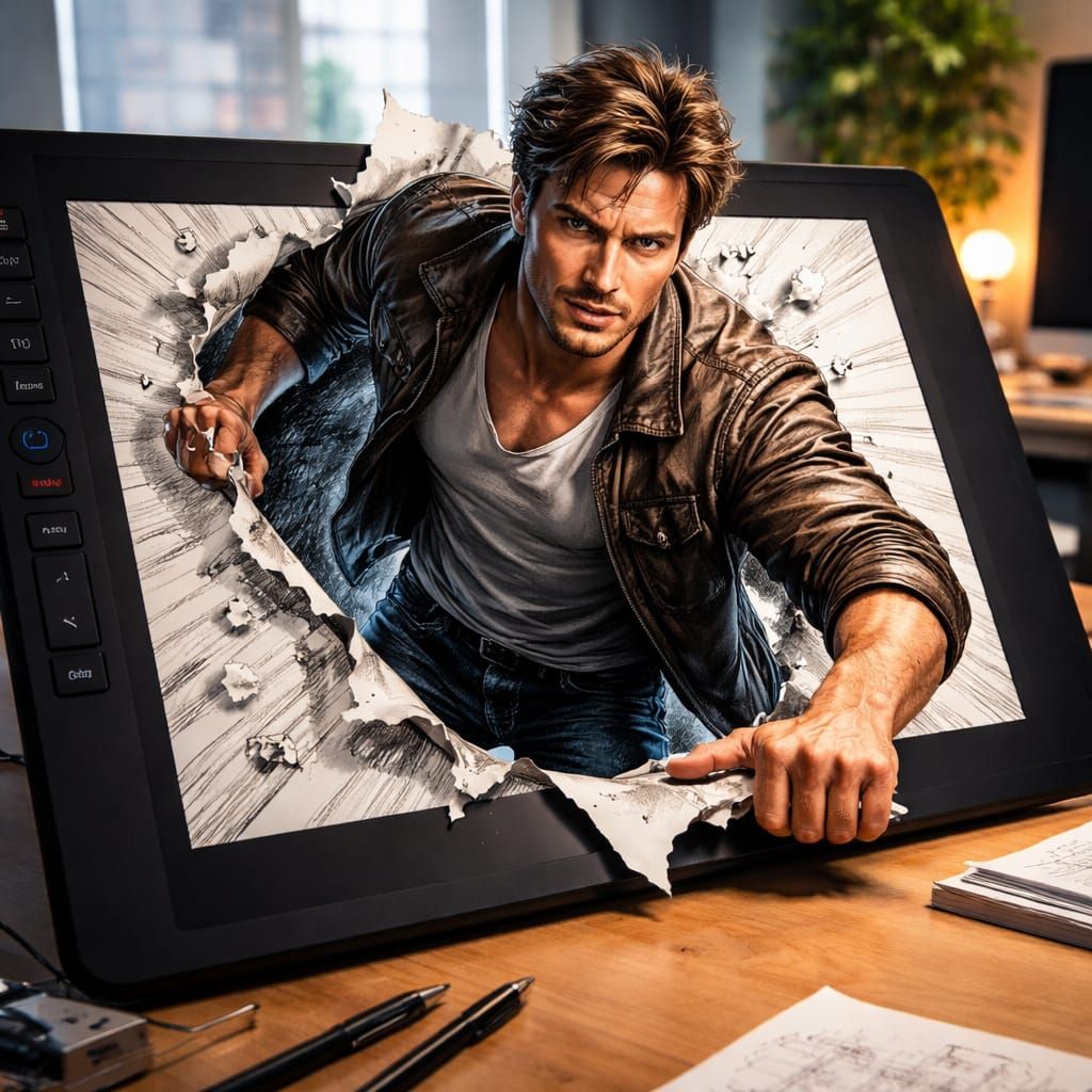 Comic Character Escapes 2D Panel into 3D World