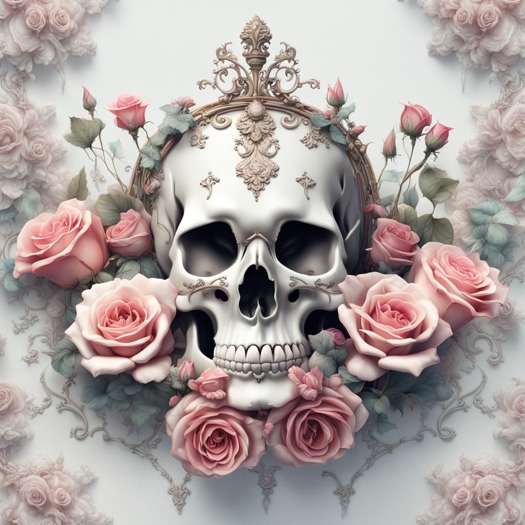 Dreamy Shabby Chic Skull and Roses Digital Art
