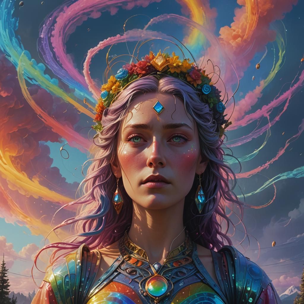 Rainbow Goddess Portrait in Ethereal Fantasy Art