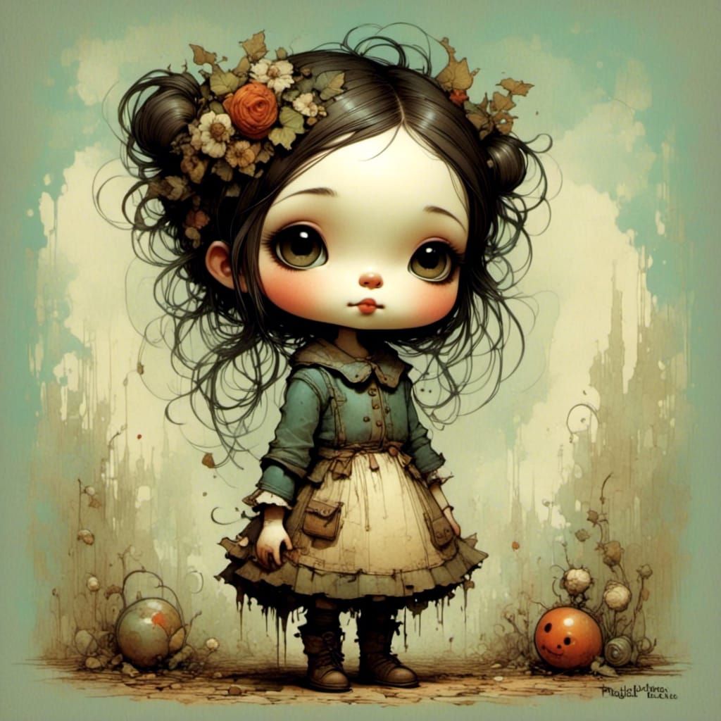 Cute Creepy Character with Doe Eyes and Smile