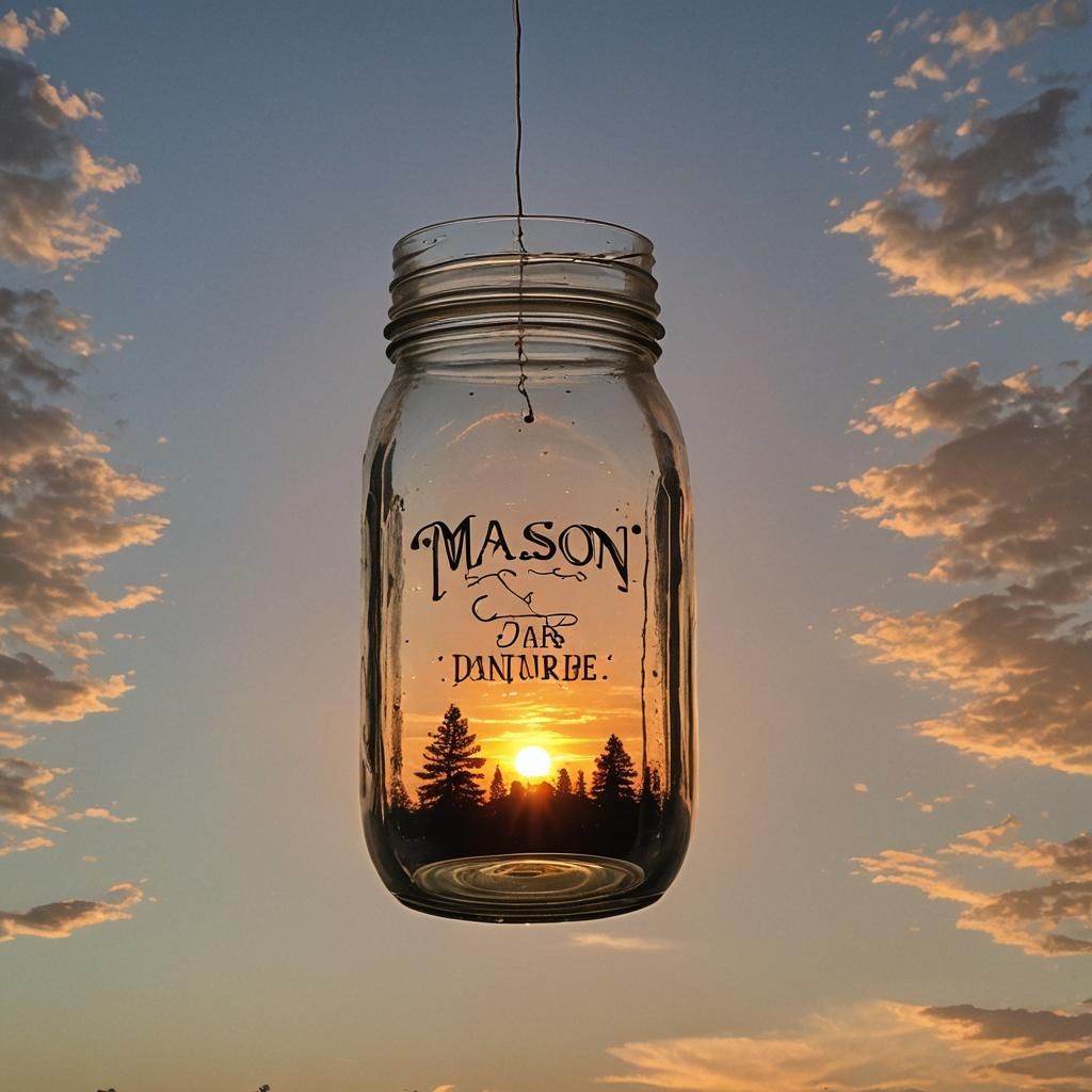 Glowing Sunrise Behind Mason Jar