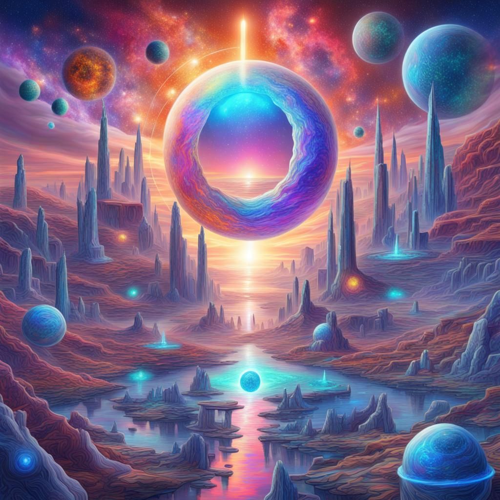 Balanced Futuristic World: Holographic Astral Cosmic Illustr...