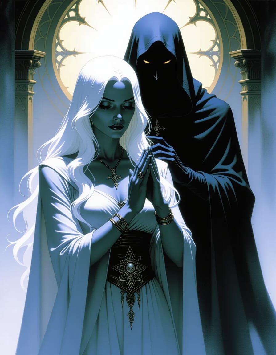 Drow Woman's Sacred Moment with Death God in D&D Universe