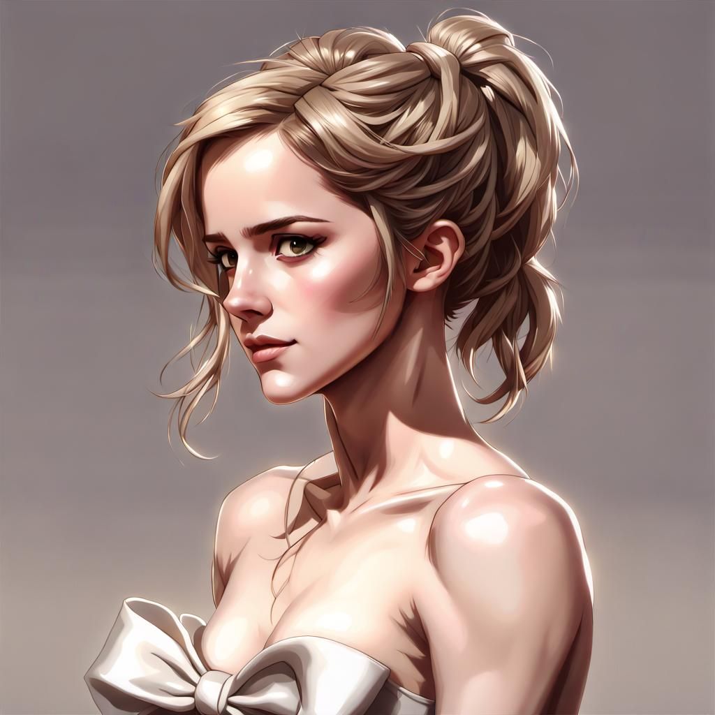 Anime Art of Blonde Woman with Satin Bow