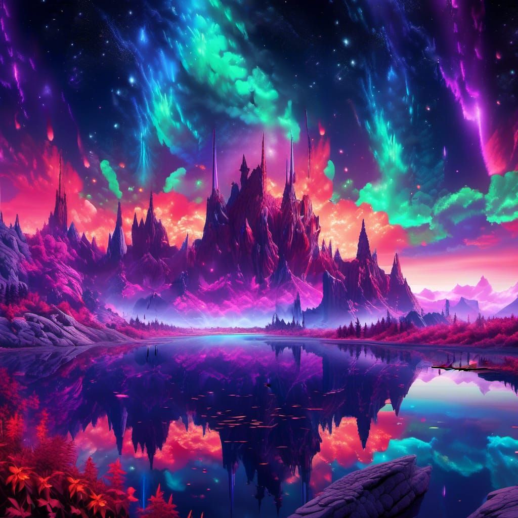 Glowing Nebula Flower Cove with Aurora Reflection