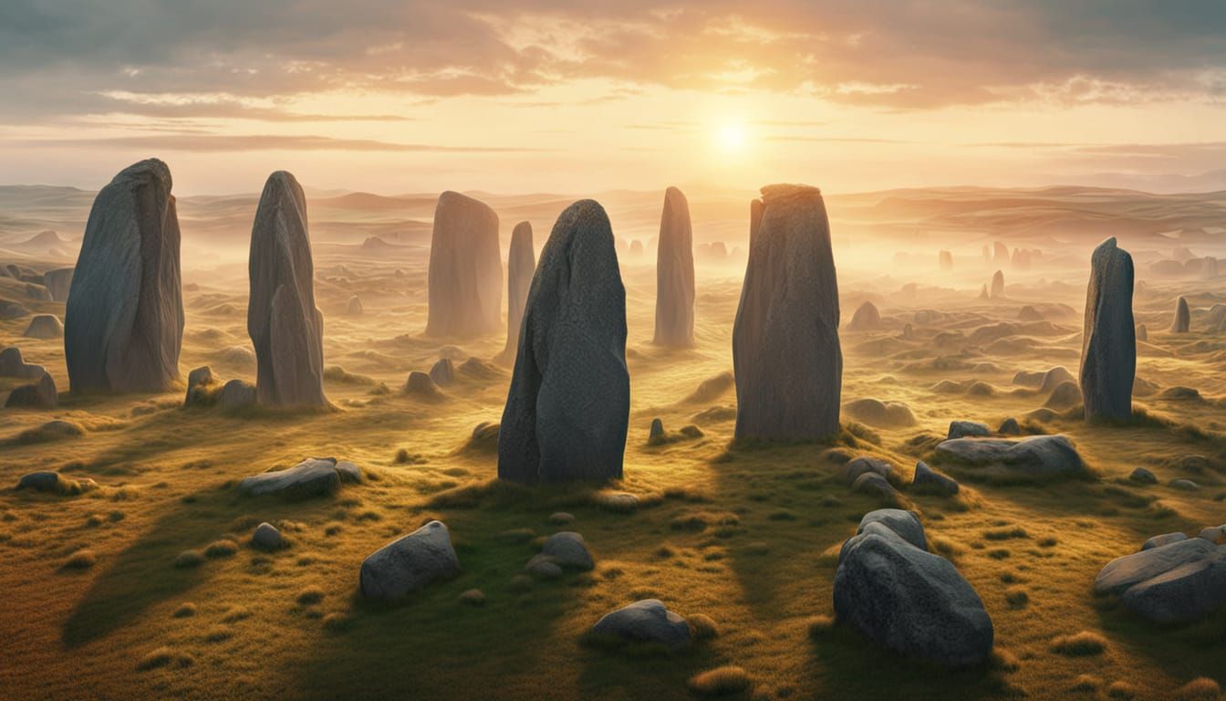 Aerial View of Menhirs in Golden Light