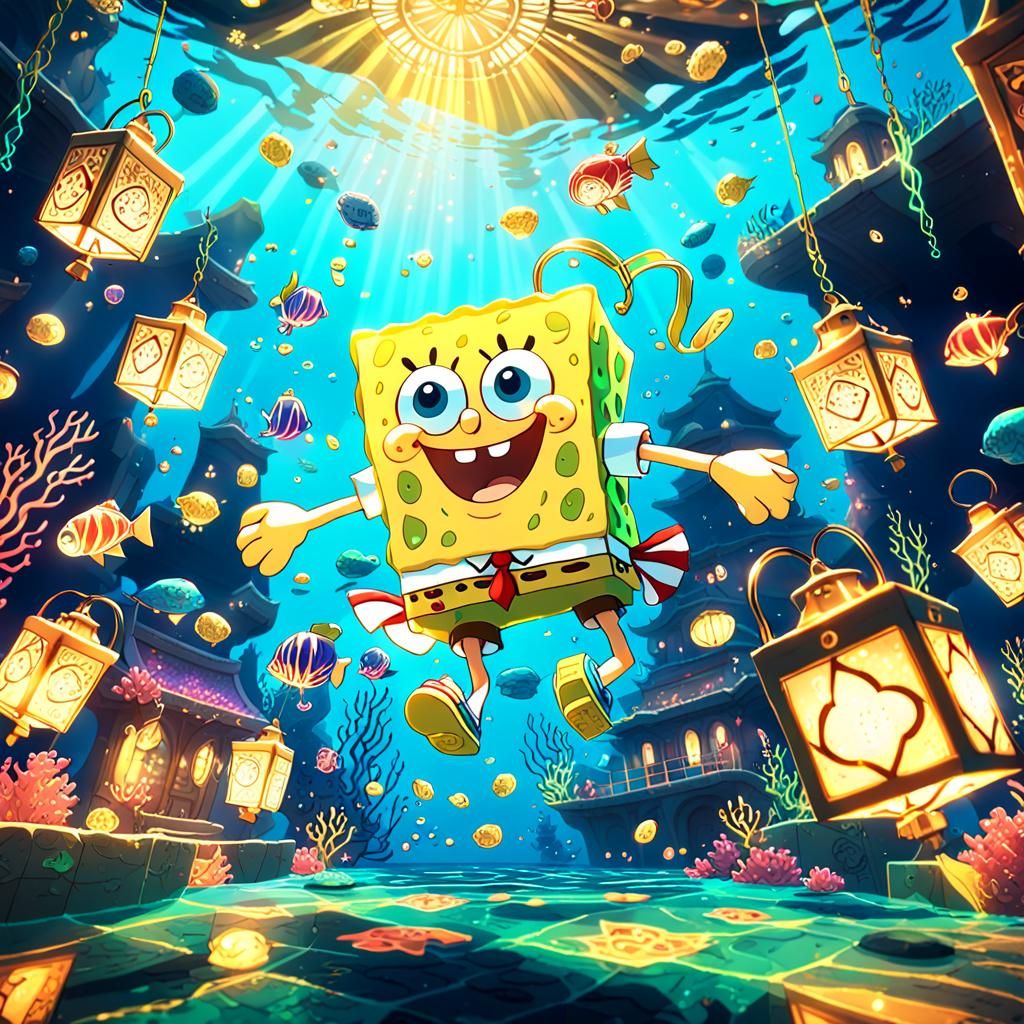 SpongeBob's Lebanese Dance: Vibrant 3D Anime Art