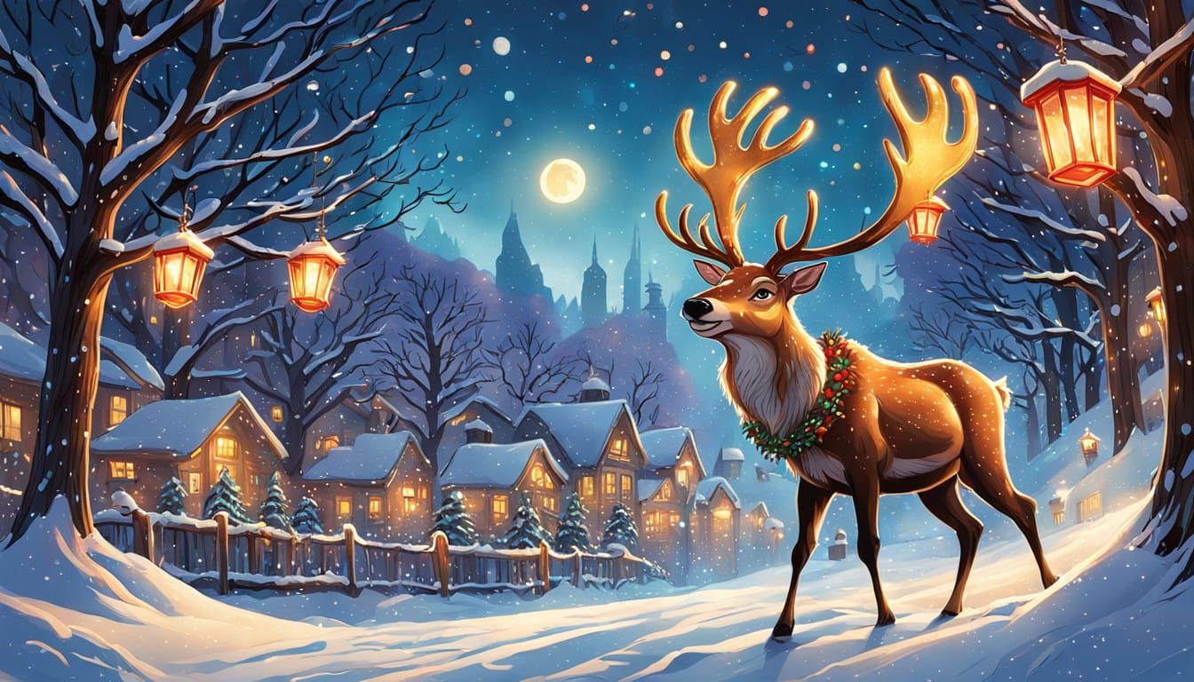 Reindeer in Vibrant Christmas Lights