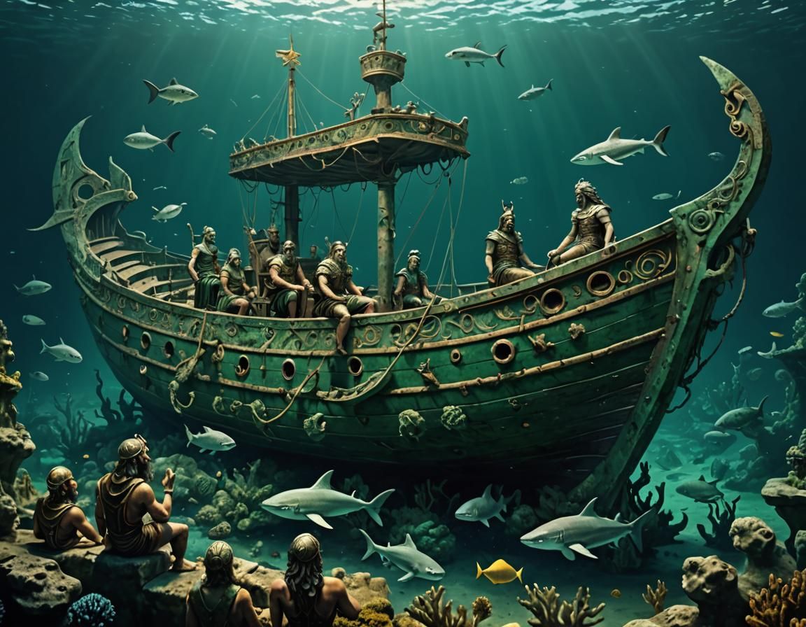 Ancient Roman Shipwreck with Neptune and Mermaids