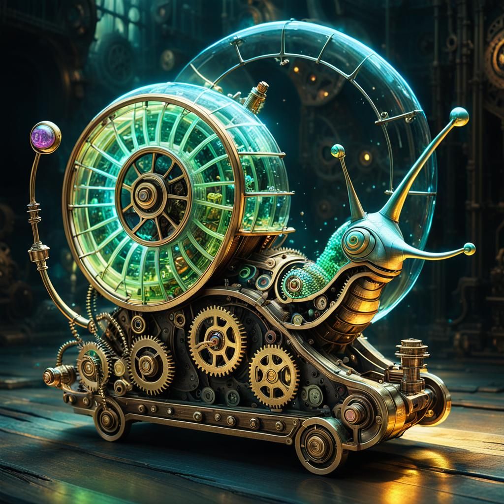 (glass fluorescent snail in steampunk style consisting of br...